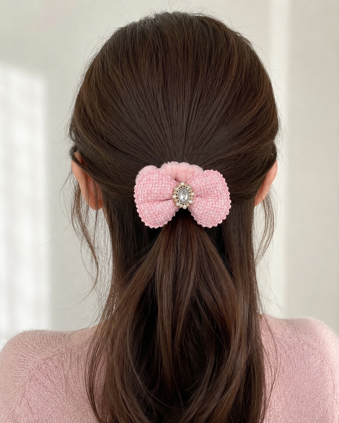 Korean Pearl Bow Scrunchie