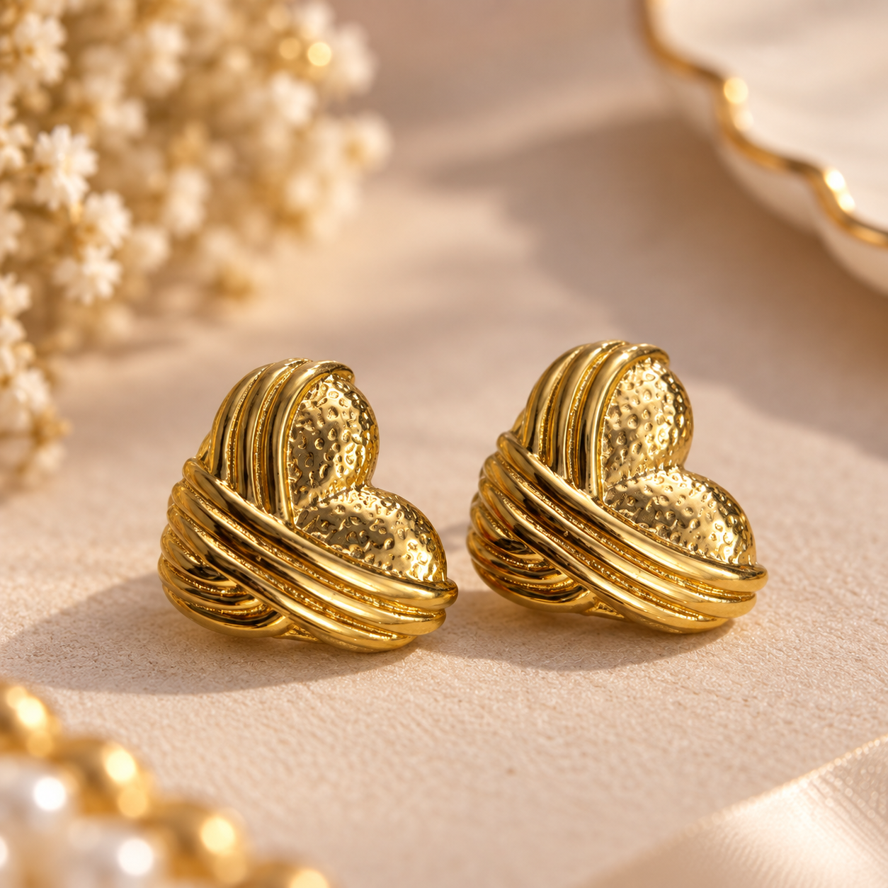 Glint Sculpted Gold Hoops- Heart Shape