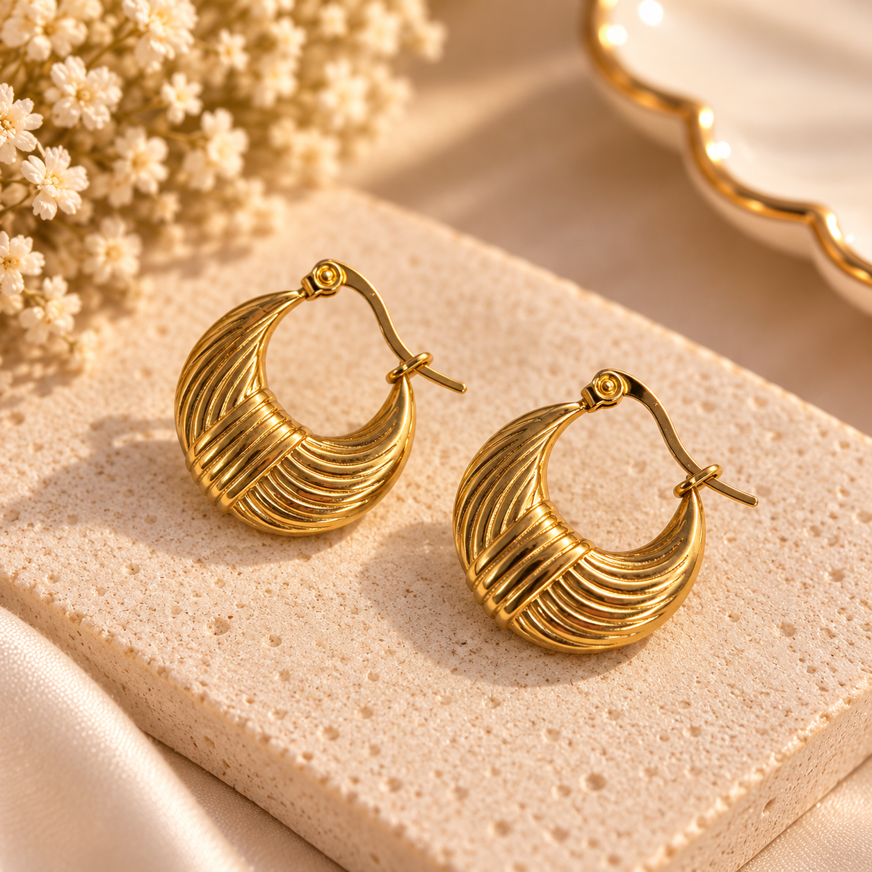 Glint Sculpted Gold Hoops-Half Round
