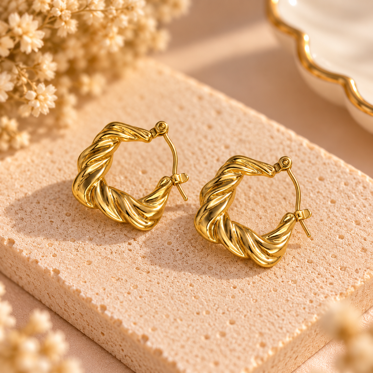 Glint Sculpted Gold Hoops-V shape