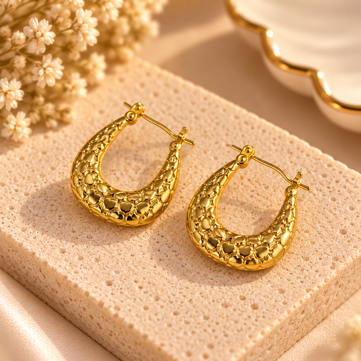 Glint Sculpted Gold Hoops-Oval