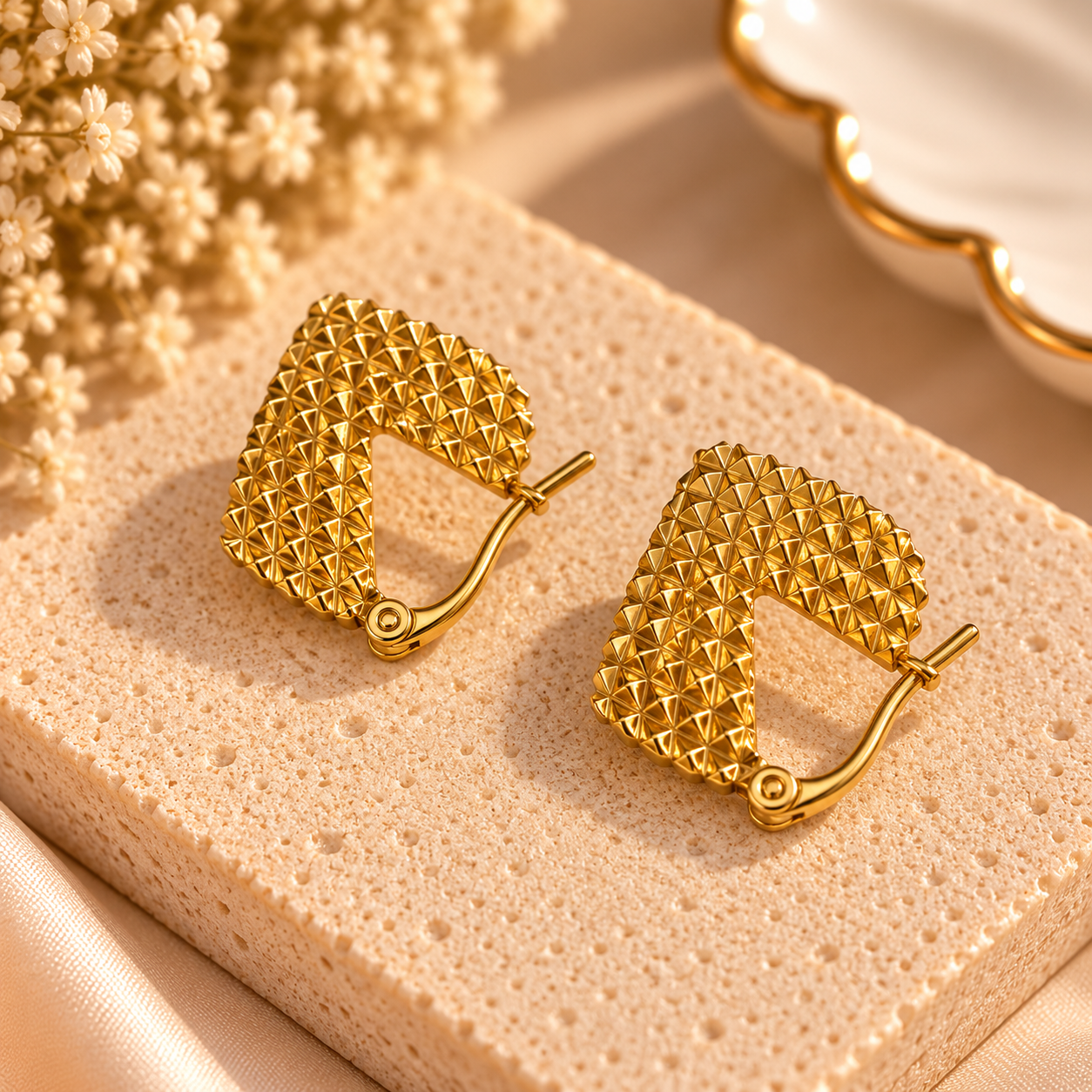 Glint Sculpted Gold Hoops-V heart Shape