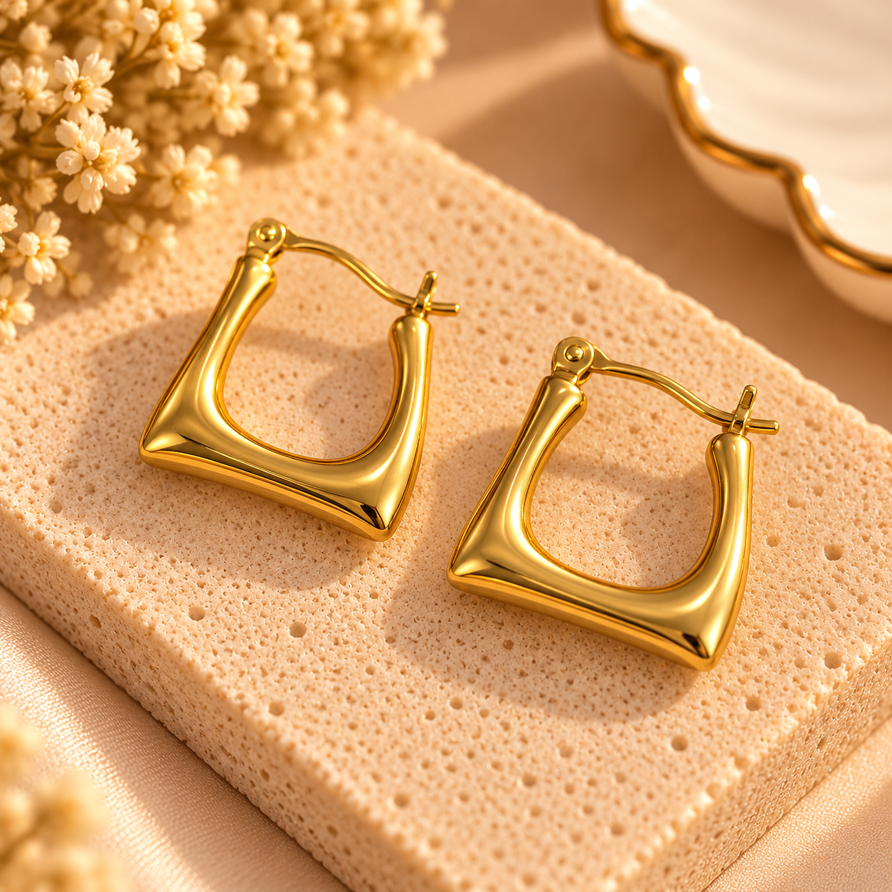 Glint Sculpted Gold Hoops-Square U
