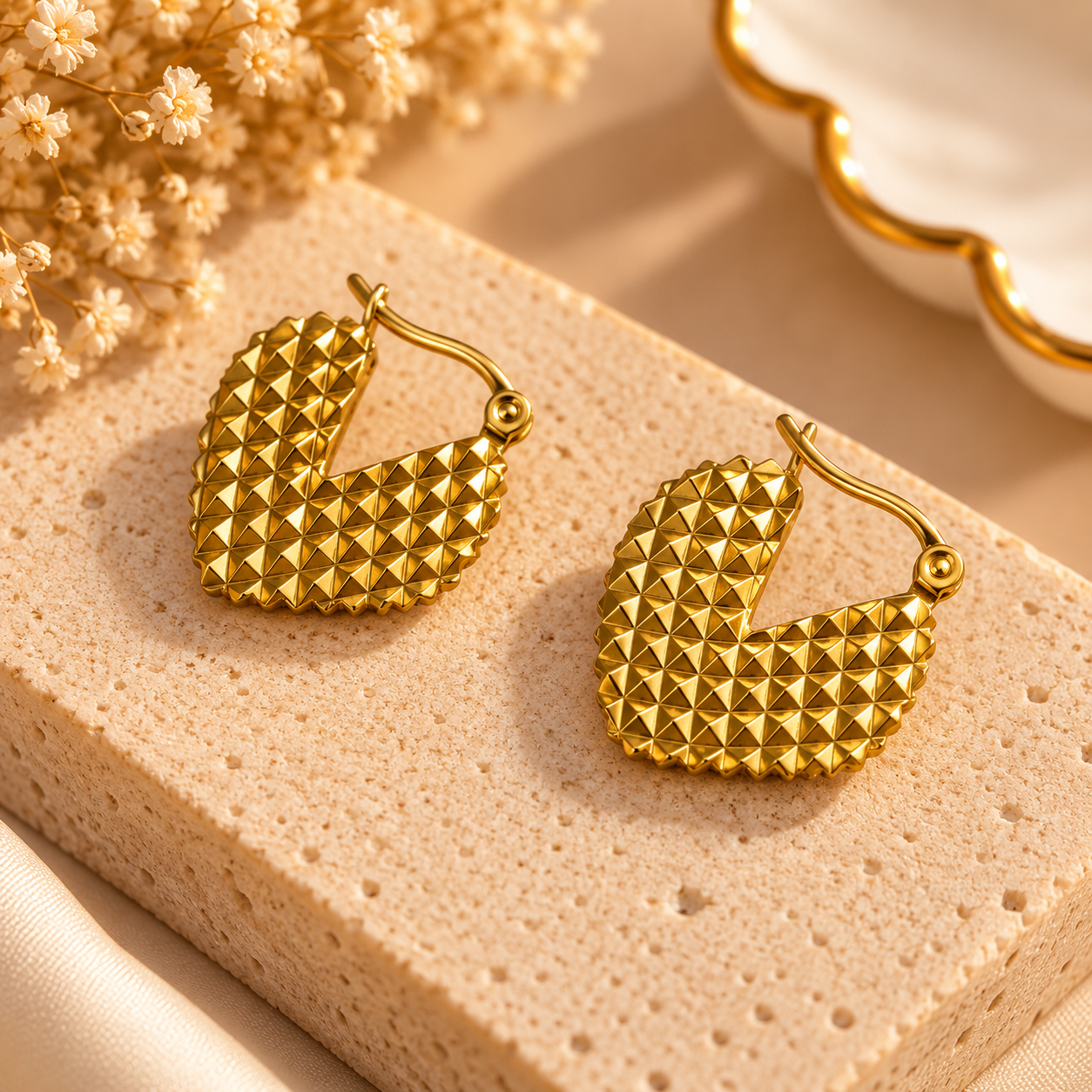 Glint Sculpted Gold Hoops-V heart Shape