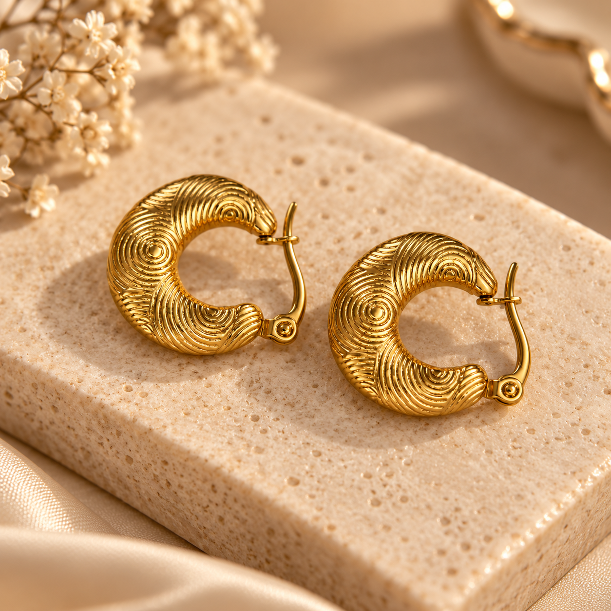 Glint Sculpted Gold Hoops-Huggie