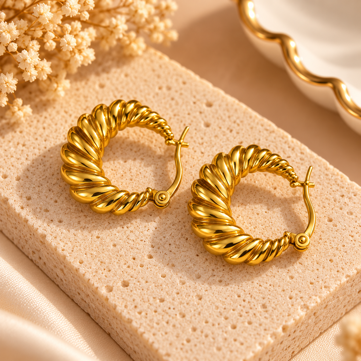 Glint Sculpted Gold Hoops-Twisted
