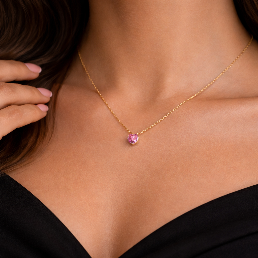 Korean Dainty Pink Stone Necklace