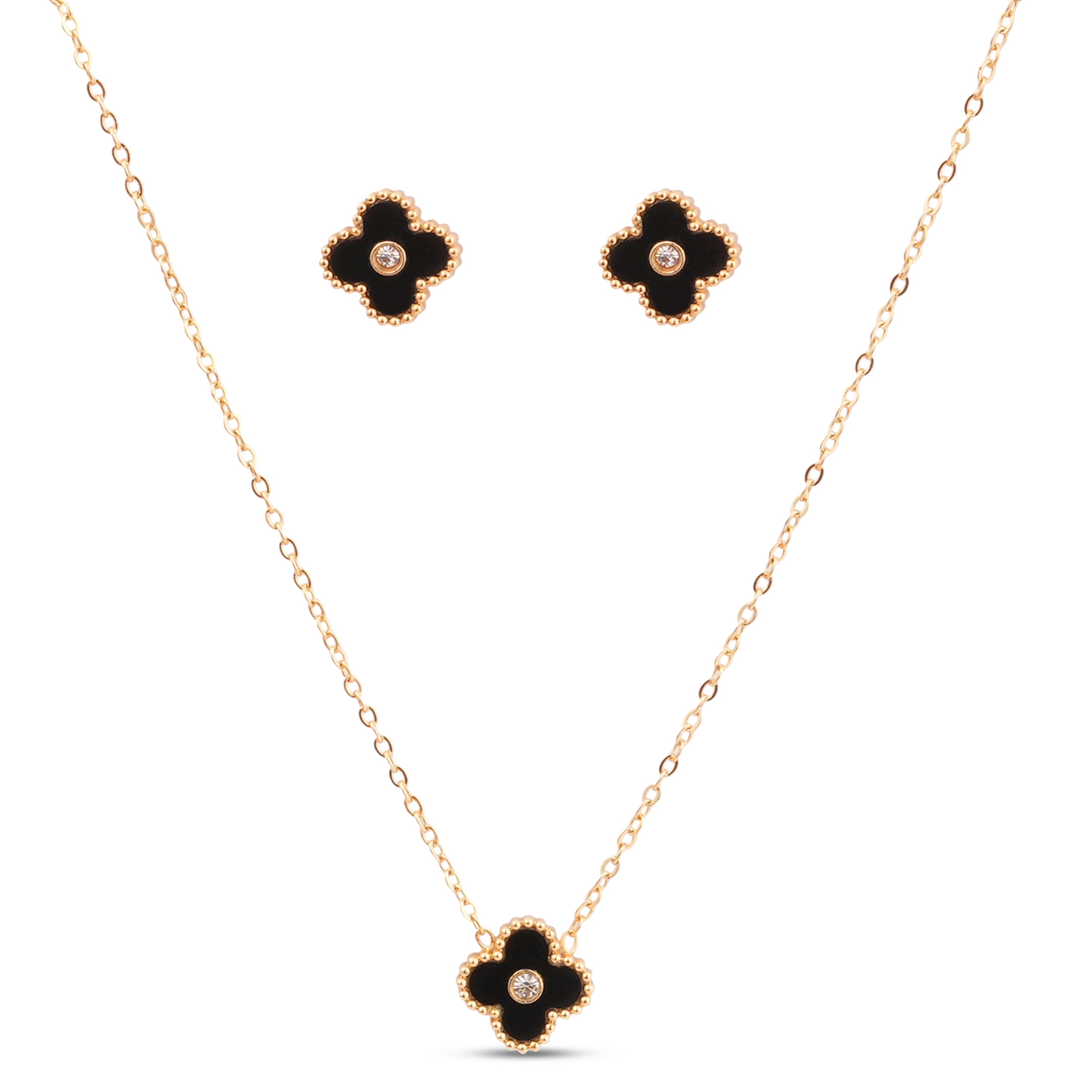 Noir Clover Set – Black Clover Necklace & Earrings
