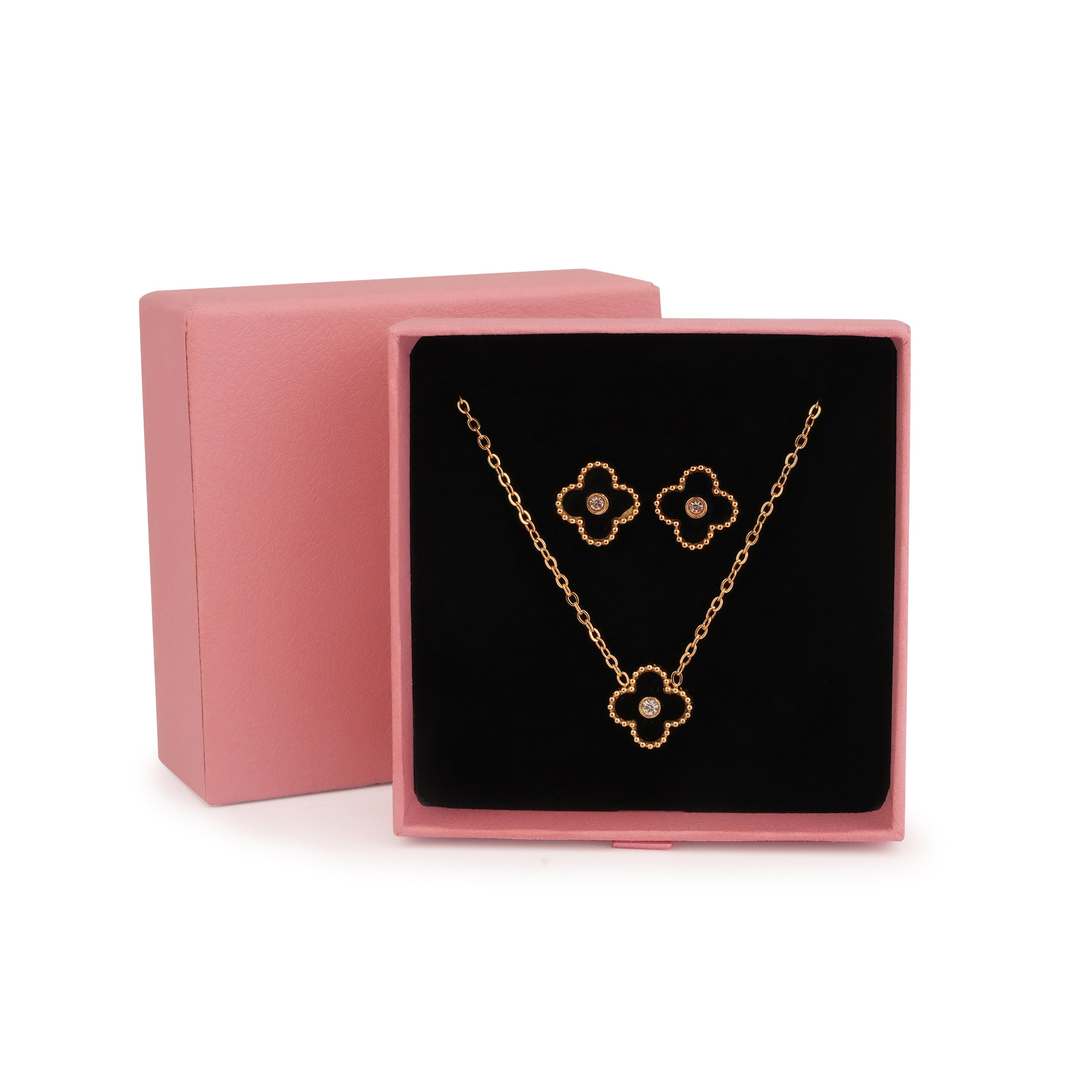 Noir Clover Set – Black Clover Necklace & Earrings